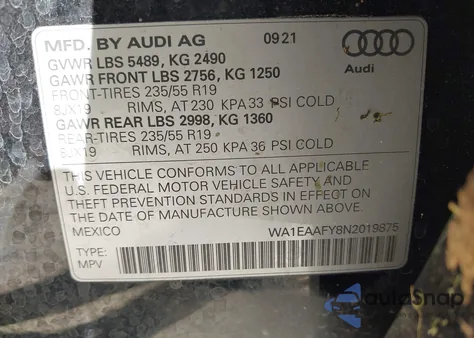 2022 Audi Q5 Premium Plus 45 Tfsi S Line Quattro S Tronic from USA, damaged, VIN WA1EAAFY8N2019875